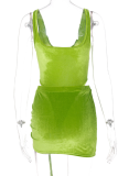 Green Sexy Solid Hollowed Out U Neck Sleeveless Two Pieces