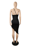 Red Sexy Solid Hollowed Out One Shoulder Pencil Skirt Dresses