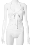 White Sexy Vacation Solid Patchwork Swimwears