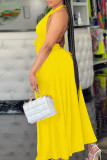 Yellow Sexy Solid Backless Strap Design Halter Sleeveless Two Pieces