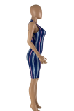 Blue Sexy Striped Patchwork V Neck Skinny Rompers