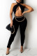 Black Fashion Sexy Solid Hollowed Out Without Belt Halter Skinny Jumpsuits