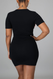 Pink Sexy Print Ripped U Neck Pencil Skirt Dresses
