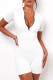 White Sexy Casual Solid Backless Zipper Collar Skinny Romper