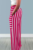 Red Casual Striped Print Patchwork Straight High Waist Straight Full Print Bottoms