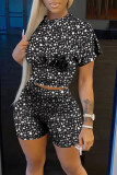 Leopard Print Casual Print Patchwork O Neck Short Sleeve Two Pieces