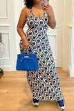 Multicolor Fashion Sexy Print Backless Halter Sleeveless Dress