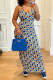 Multicolor Fashion Sexy Print Backless Halter Sleeveless Dress