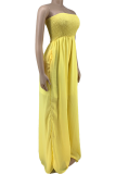 Yellow Sexy Solid Split Joint Strapless Loose Jumpsuits