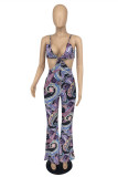 Multicolor Fashion Sexy Print Backless Spaghetti Strap Regular Jumpsuits