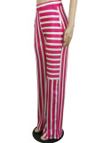 Red Casual Striped Print Patchwork Straight High Waist Straight Full Print Bottoms