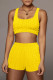 Yellow Casual Solid Patchwork U Neck Sleeveless Two Pieces