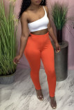 Orange Fashion Casual Solid Hollowed Out Regular High Waist Pencil Trousers