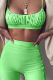Apricot Sexy Solid Patchwork Fold Spaghetti Strap Sleeveless Two Pieces