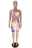 Yellow Fashion Sexy Print Tie Dye Ripped U Neck Sleeveless Two Pieces