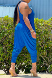 Blue Casual Solid Backless Spaghetti Strap Harlan Jumpsuits
