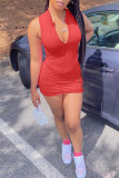 Pink Casual Solid Basic Zipper Collar Sleeveless Dress