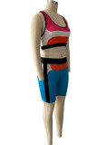 Water Blue Casual Sportswear Print Vests U Neck Sleeveless Two Pieces