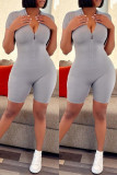 Pink Fashion Casual Solid Basic Zipper Collar Skinny Romper