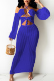 Rose Red Sexy Solid Hollowed Out Patchwork Frenulum See-through Halter Irregular Dress Dresses