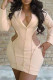 Apricot Fashion Casual Solid Hollowed Out V Neck Long Sleeve Dresses