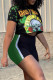 Green Fashion Casual Print Patchwork O Neck Short Sleeve Two Pieces