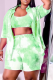 Green Casual Patchwork Tie-dye Turndown Collar Short Sleeve Two Pieces