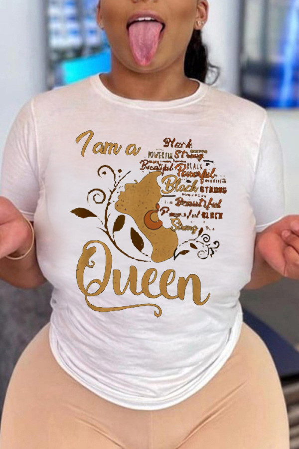 Gold Fashion Casual Print Basic O Neck T-Shirts
