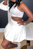 White Casual Solid Patchwork O Neck Sleeveless Two Pieces