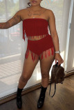 Red Fashion Sexy Solid Tassel Backless Swimwears