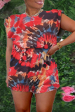 Red Casual Print Patchwork O Neck Short Sleeve Two Pieces