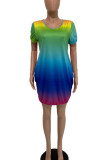 Leopard Print Casual Print Patchwork O Neck Straight Dresses