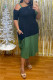 Green Fashion Casual Plus Size Patchwork Asymmetrical Oblique Collar Short Sleeve Dress