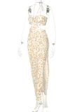 Leopard Print Sexy Leopard Hollowed Out Halter Irregular Dress Dresses