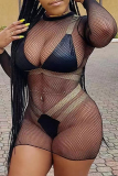 Black Sexy Patchwork See-through Mesh Swimwears