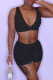 Black Sexy Casual Solid Basic V Neck Sleeveless Two Pieces