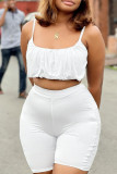 White Sexy Casual Solid Backless Spaghetti Strap Sleeveless Two Pieces