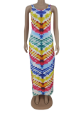 Blue Sexy Print Patchwork O Neck Irregular Dress Dresses