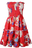 Red Fashion Street Print Patchwork Strapless A Line Dresses