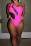 Rose Red Fashion Sexy Patchwork See-through Backless Swimwears