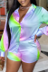 Cyan Casual Patchwork Tie-dye Turndown Collar Long Sleeve Two Pieces