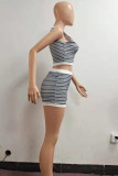 Pink Fashion Casual Striped Print Vests O Neck Sleeveless Two Pieces