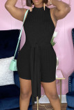 Pink Casual Solid Patchwork Slit O Neck Sleeveless Two Pieces