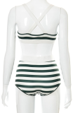 Green Sexy Striped Bandage Patchwork Swimwears