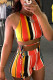 Orange Red Sexy Casual Striped Print Backless O Neck Sleeveless Two Pieces