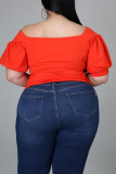 Orange Fashion Casual Solid Off the Shoulder Plus Size Tops