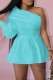 Light Blue Sexy Casual Solid Basic Oblique Collar Long Sleeve Dresses