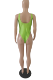 Green Sexy Print Patchwork Zipper Swimwears