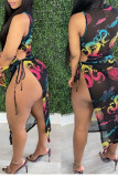 Red Sexy Print Bandage Patchwork See-through Half A Turtleneck Straight Dresses