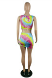 Colour Fashion Sexy Tie Dye Printing O Neck Sleeveless Two Pieces